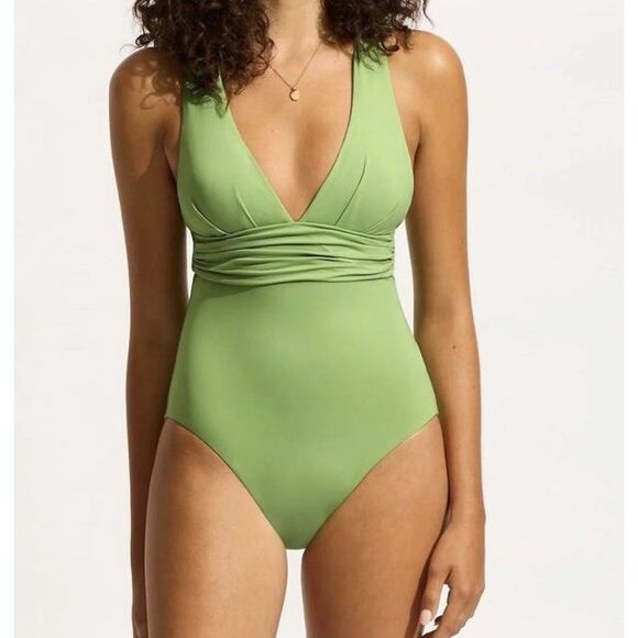 Seafolly Collective Crisscross Cross Back One Piece Swimsuit Sage US Size 6 NWOT - Picture 1 of 6